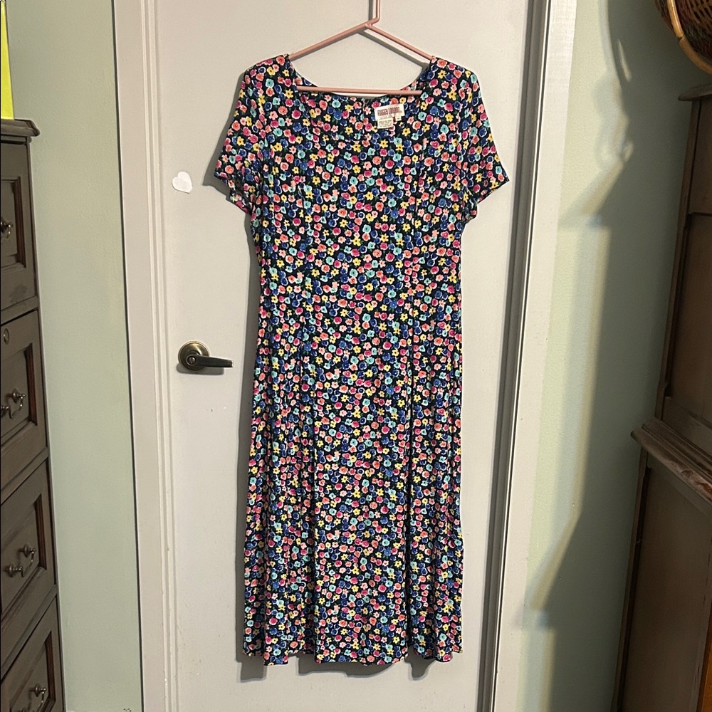 Maggy London Navy Maxi Dress with Multicolor Floral Print